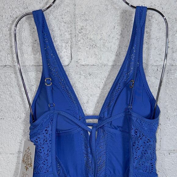 Becca Women's Crochet Plunging One-Piece Keyhole Swimsuit - Cornflower XS $128 - Picture 7 of 14